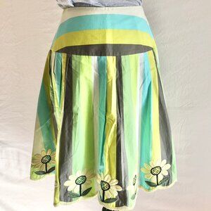 Sara Jane Embroidered Full Skirt Floral Stripes Chartreuse Multicolor Size 8